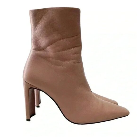 L'INTERVALLE Shoes - L’Intervalle High Heel Ankle Boots Pink Leather Square Toe Side Zippers 40 9-9.5